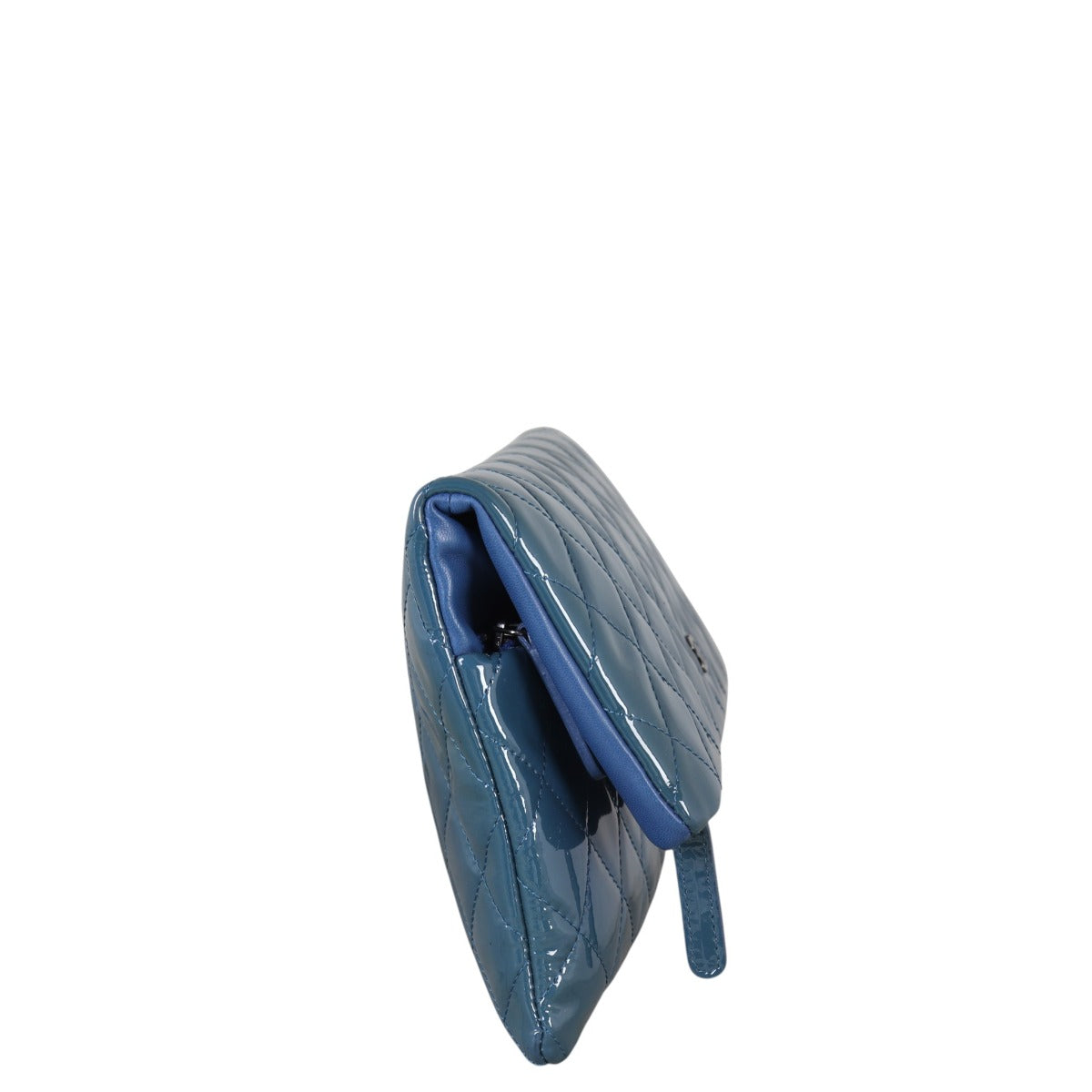 Chanel Fold Over Clutch Patent Quilted Blue Clutch Bag