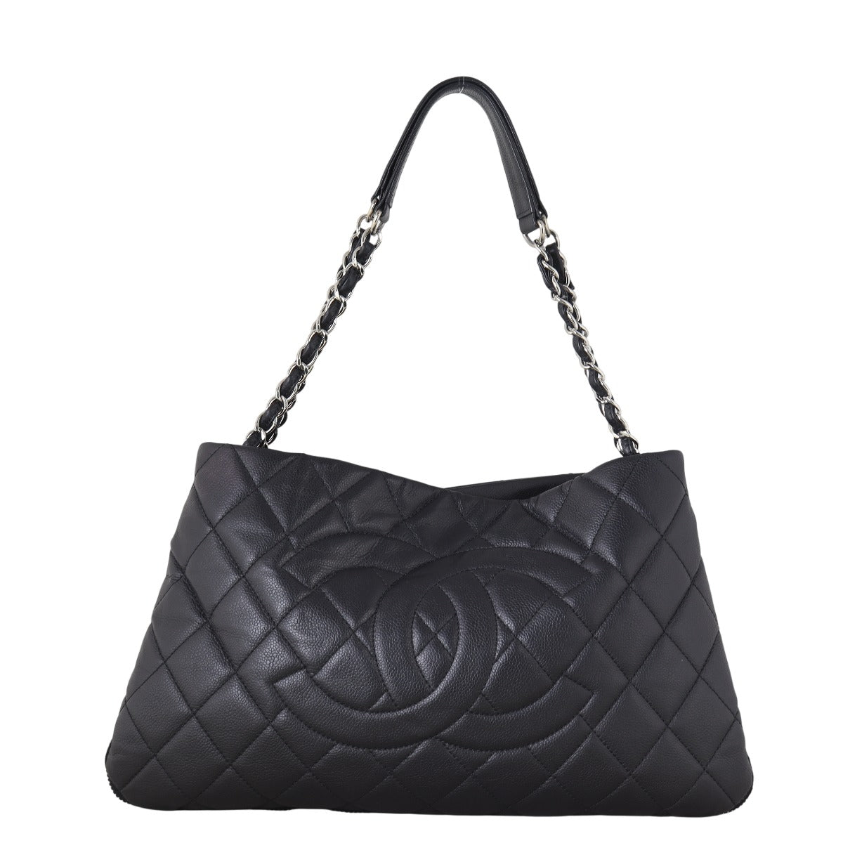 Chanel CC Zip Expandable Shoulder Bag Quilted Black