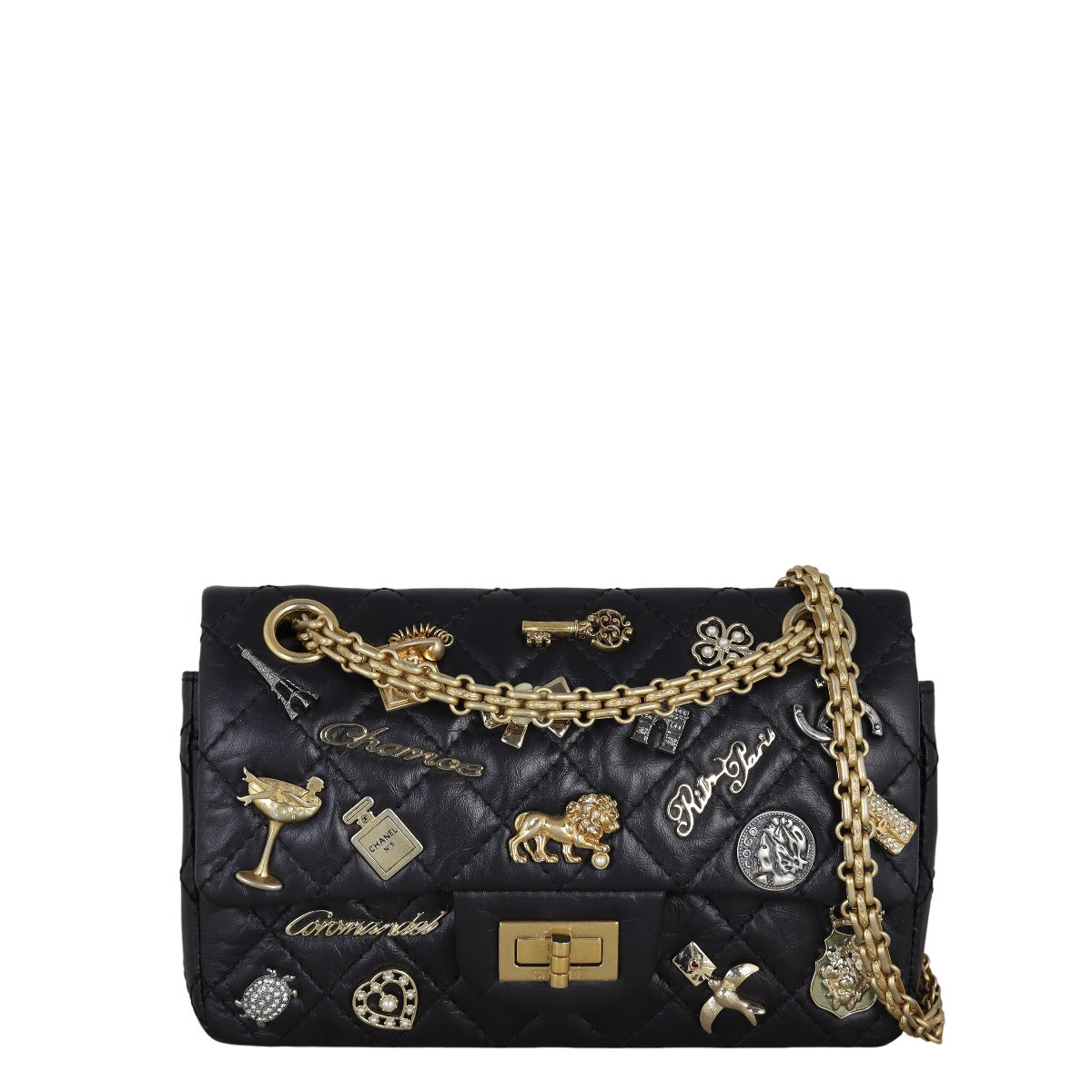 Chanel 2.55 Reissue 224 Single Bag Lucky Charms Quilted Black Shoulder Bag
