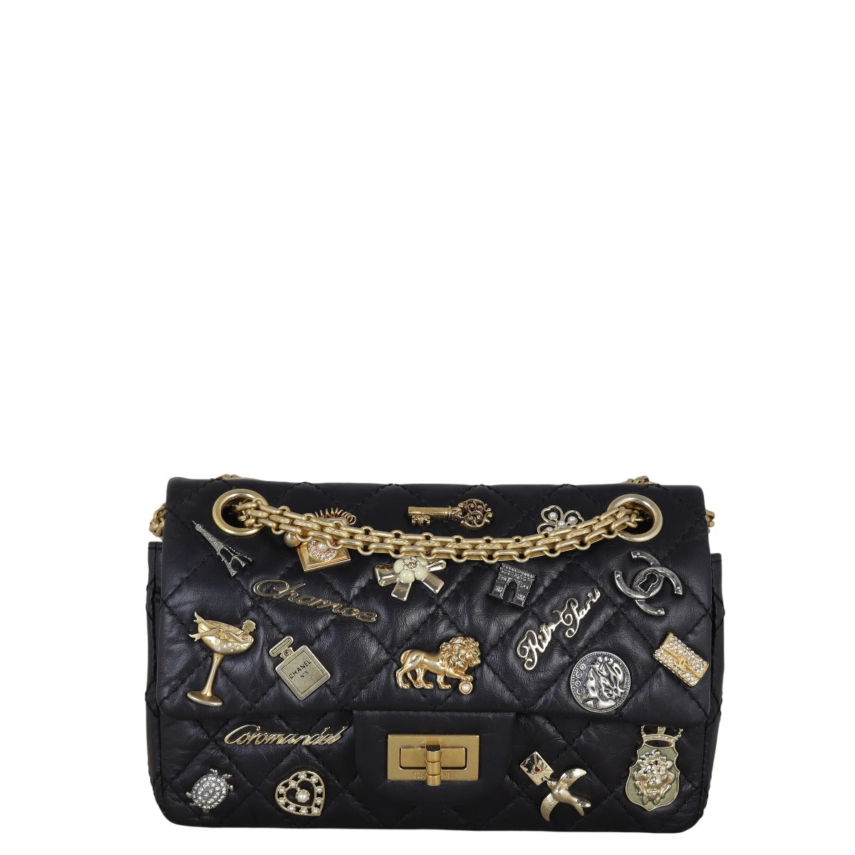 Chanel 2.55 Reissue 224 Single Bag Lucky Charms Quilted Black Shoulder Bag