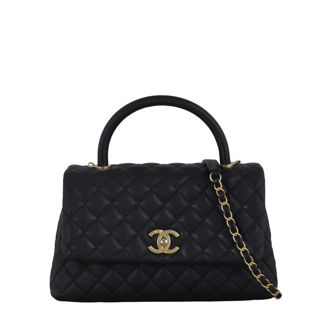 Chanel Coco Top Handle Flap Bag Quilted Black Crossbody Bag