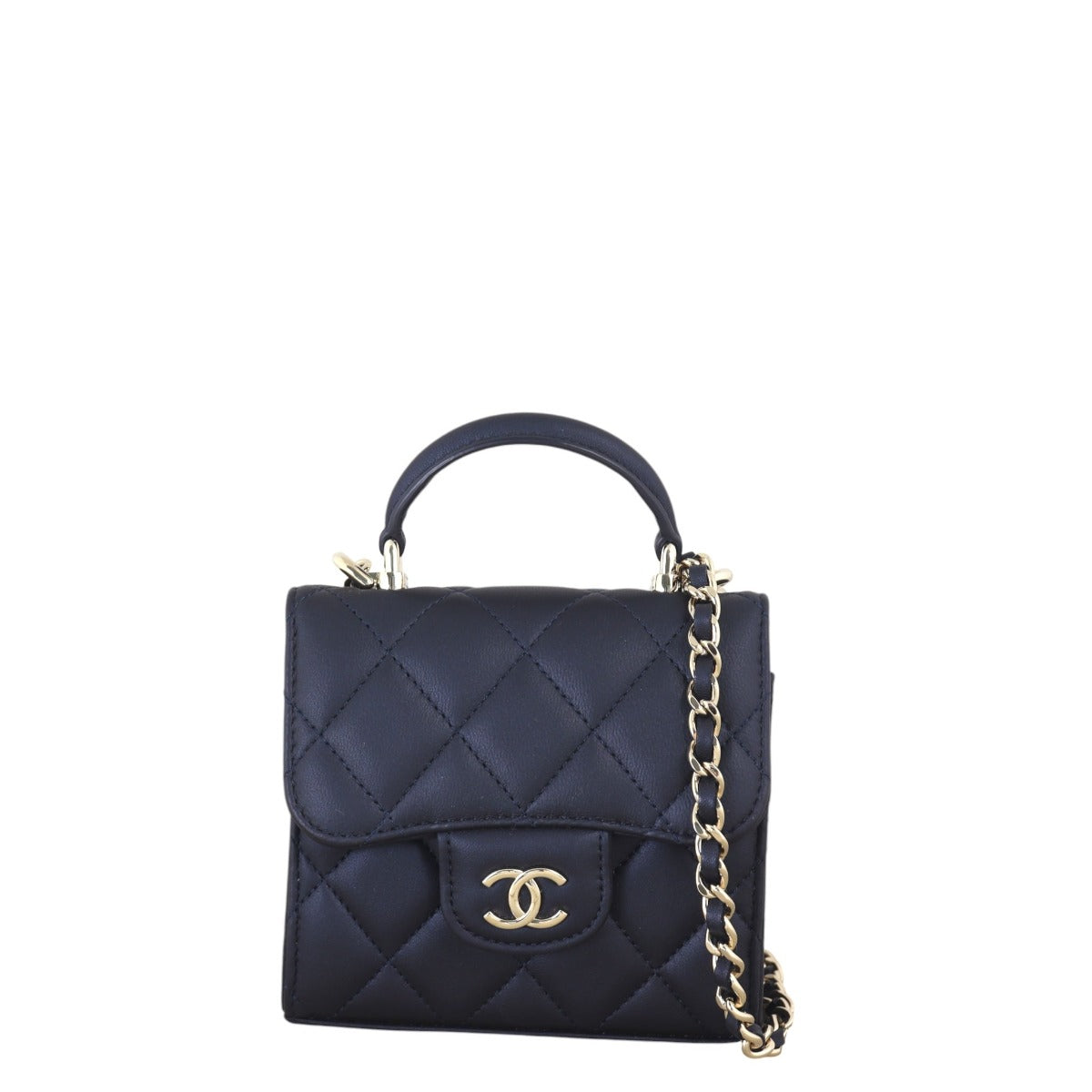 Chanel CC Top Handle Clutch on Chain Quilted Blue Crossbody Bag
