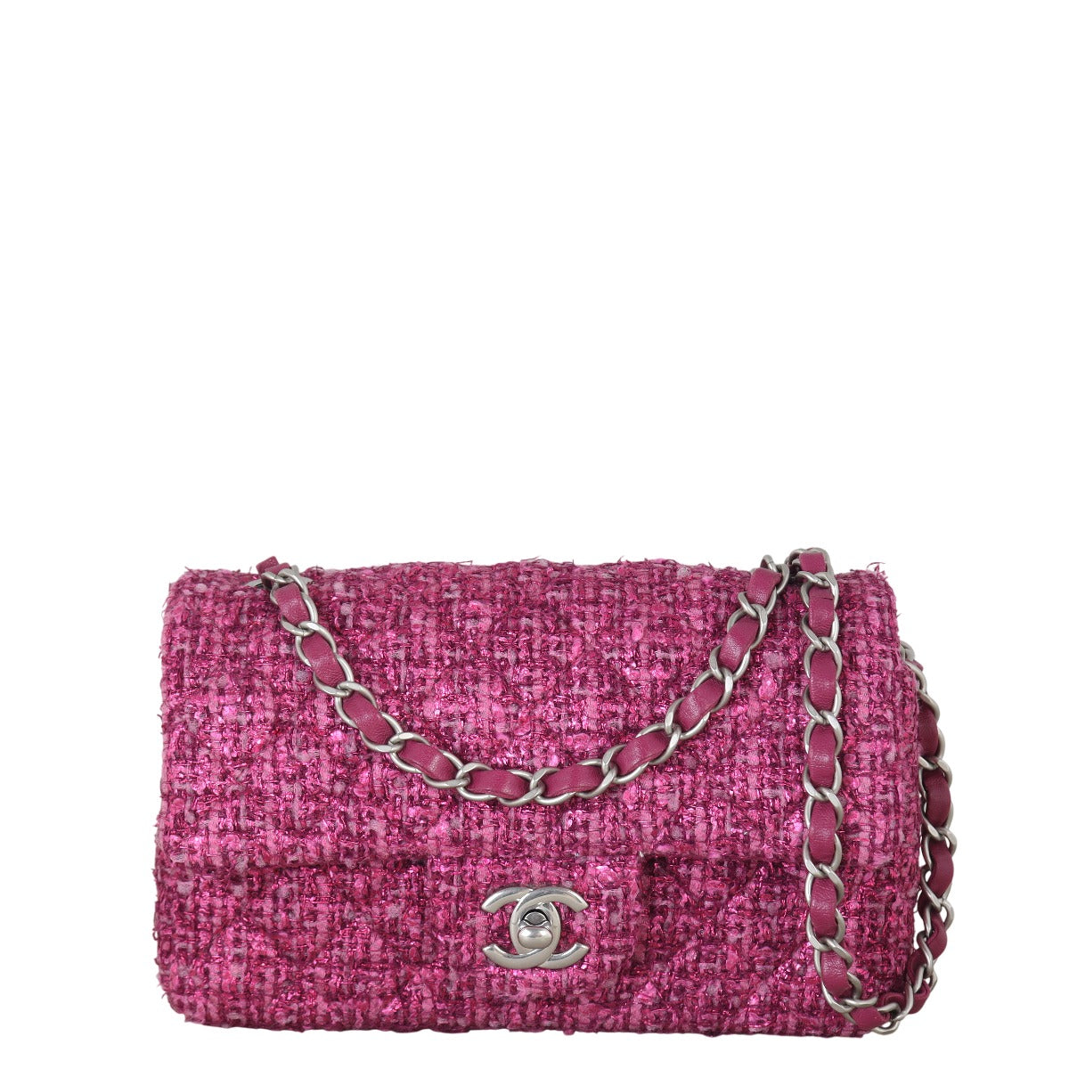Chanel Classic Flap Mini Rectangular Bag Tweed Quilted Pink Crossbody Bag