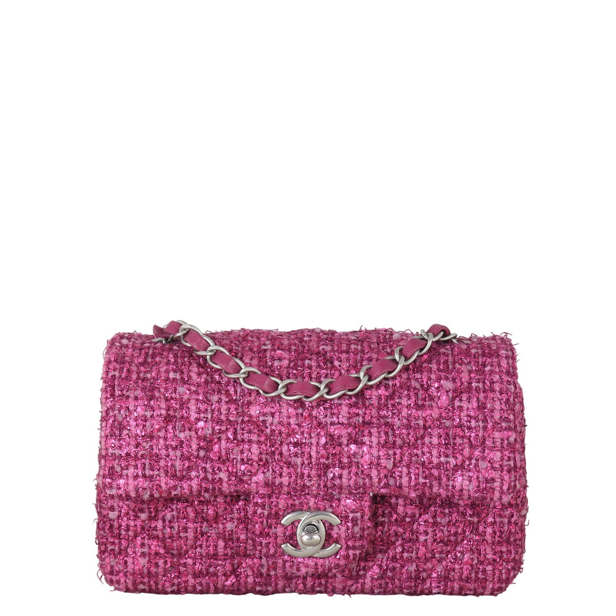 Chanel Classic Flap Mini Rectangular Bag Tweed Quilted Pink Crossbody Bag