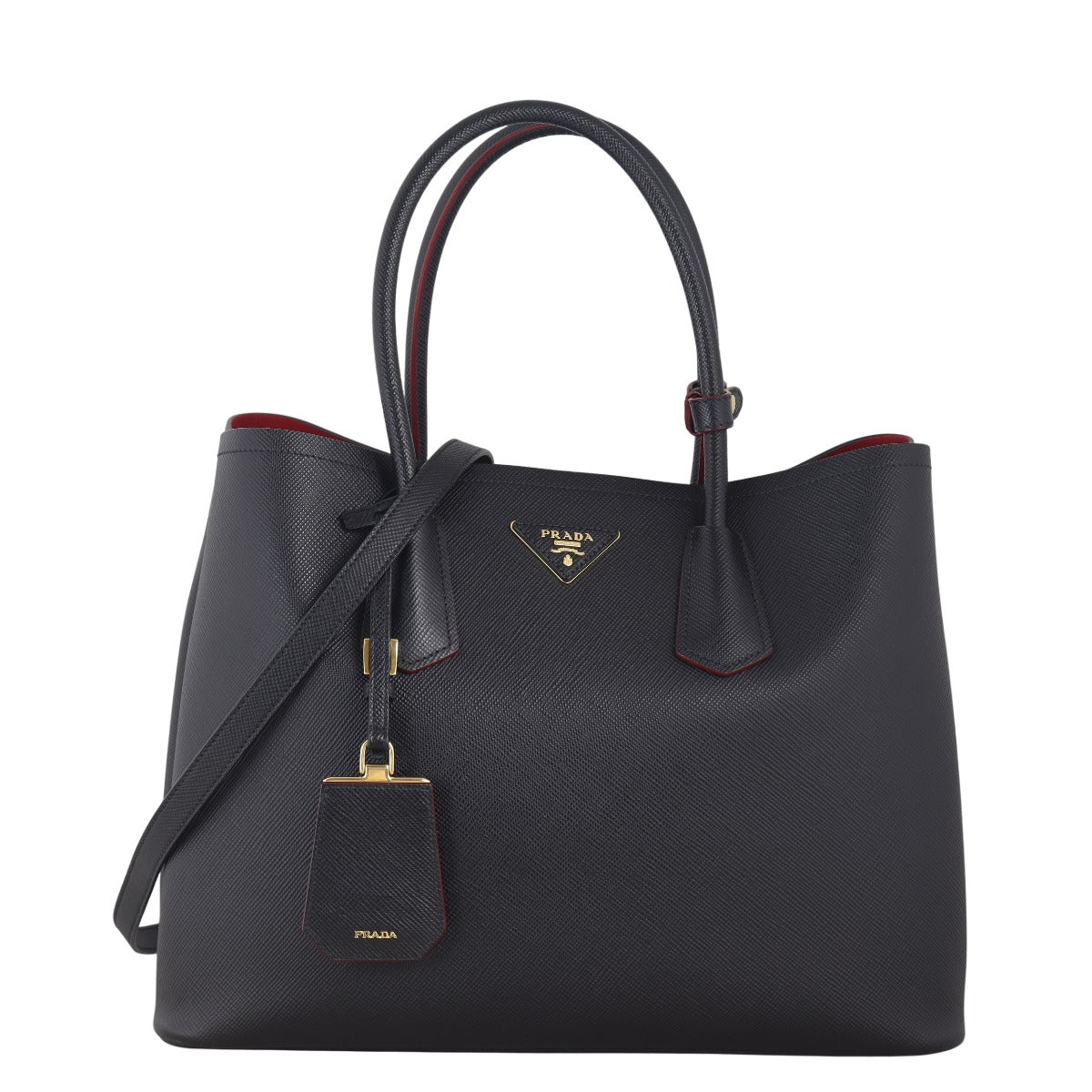 Prada Tote Bag Cuir Double Bag 3 Saffiano Black Medium