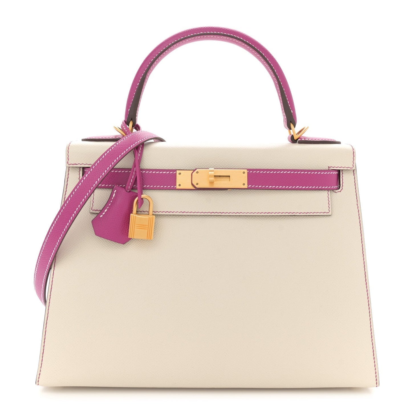Hermes Epsom Bi Color Horseshoe Kelly Sellier Craie Rose Shoes