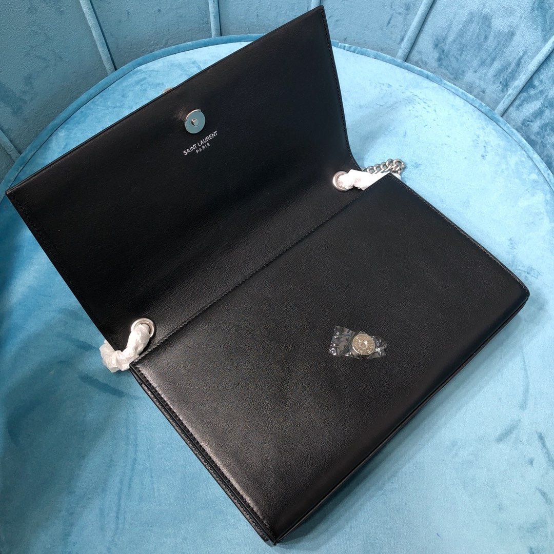 YSL Saint Laurent Kate Tassel 9in 24cm Grain De Poudre Black Medium Chain Handbag Ysl 354119Bow0N1000
