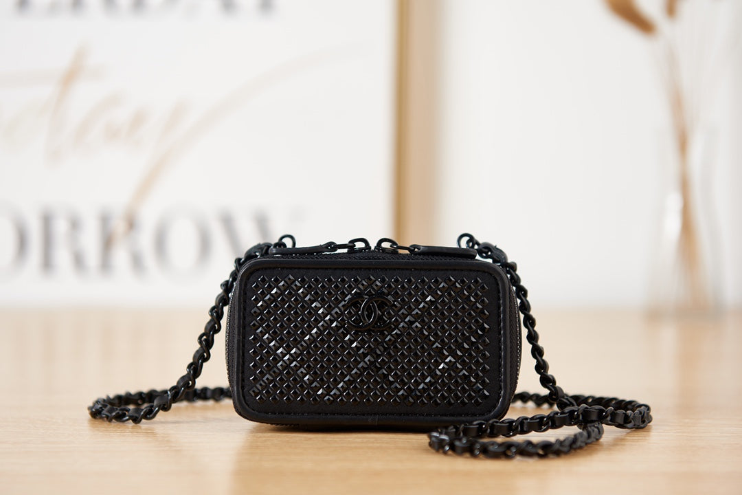 Chanel Crystal Vanity With Bag For Women Black Small Travel Bag