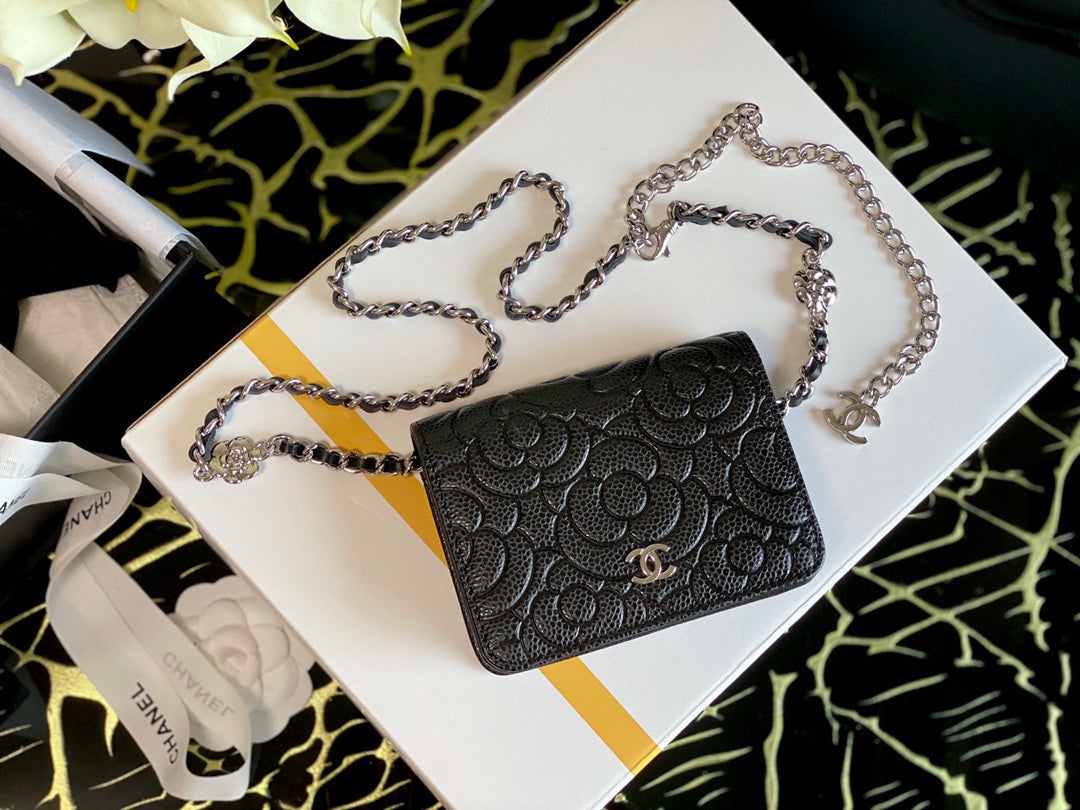 CHLWoc Camellia 12cm 4.5in Black Crossbody Bag