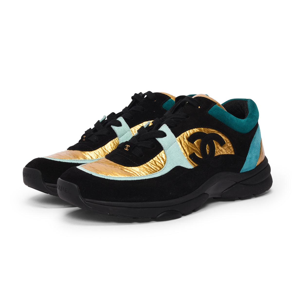 Chanel Gold Mixed Fibers CC Trainer Sneakers 40 for Women