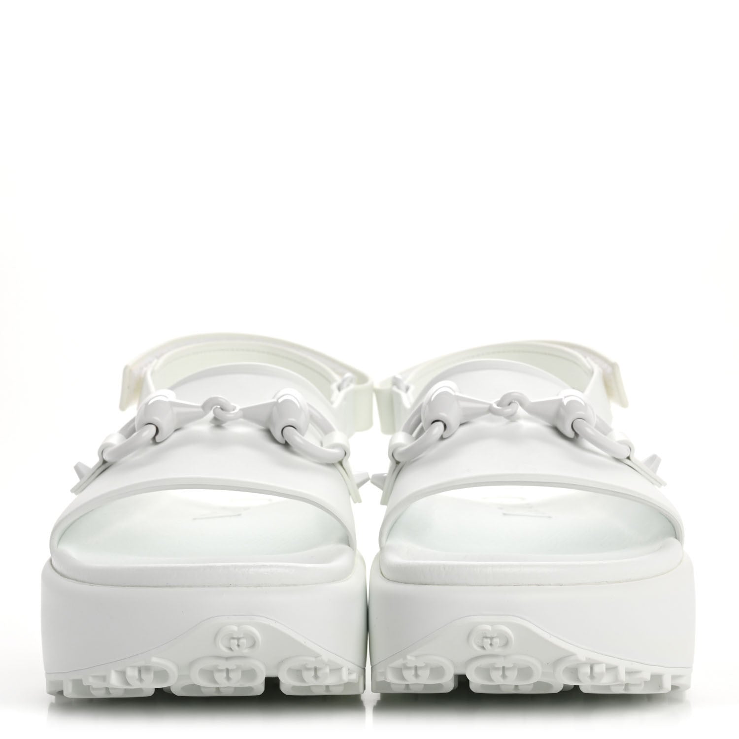 Gucci Soft Rubber Horsebit Touch Womens Strapped Sandals 38 Great White