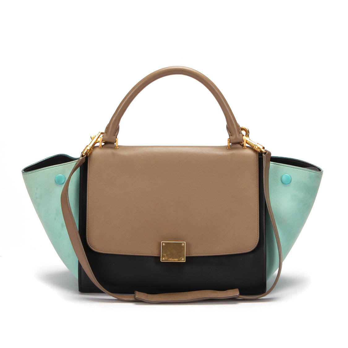 Luxury Tri Color Trapeze Handbag Leather Travel Bag