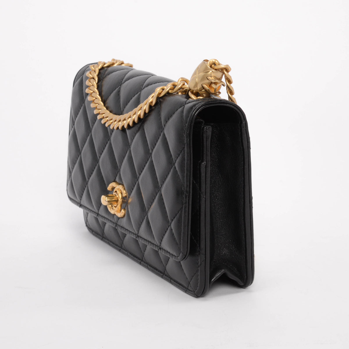 Chanel Black Quilted Lambskin Pillow Crush Wallet on Chain Handbag