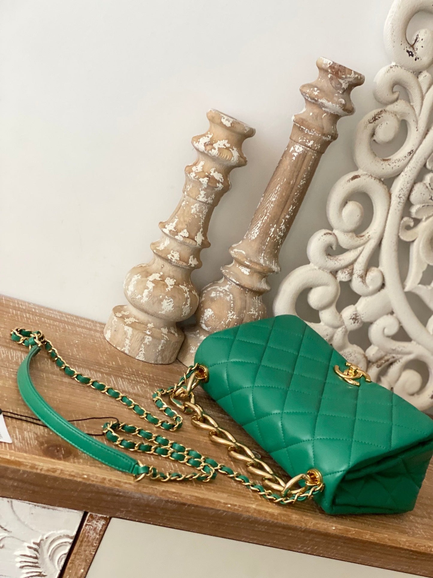 CHLLarge 23cm 9in Green Flap Handbag