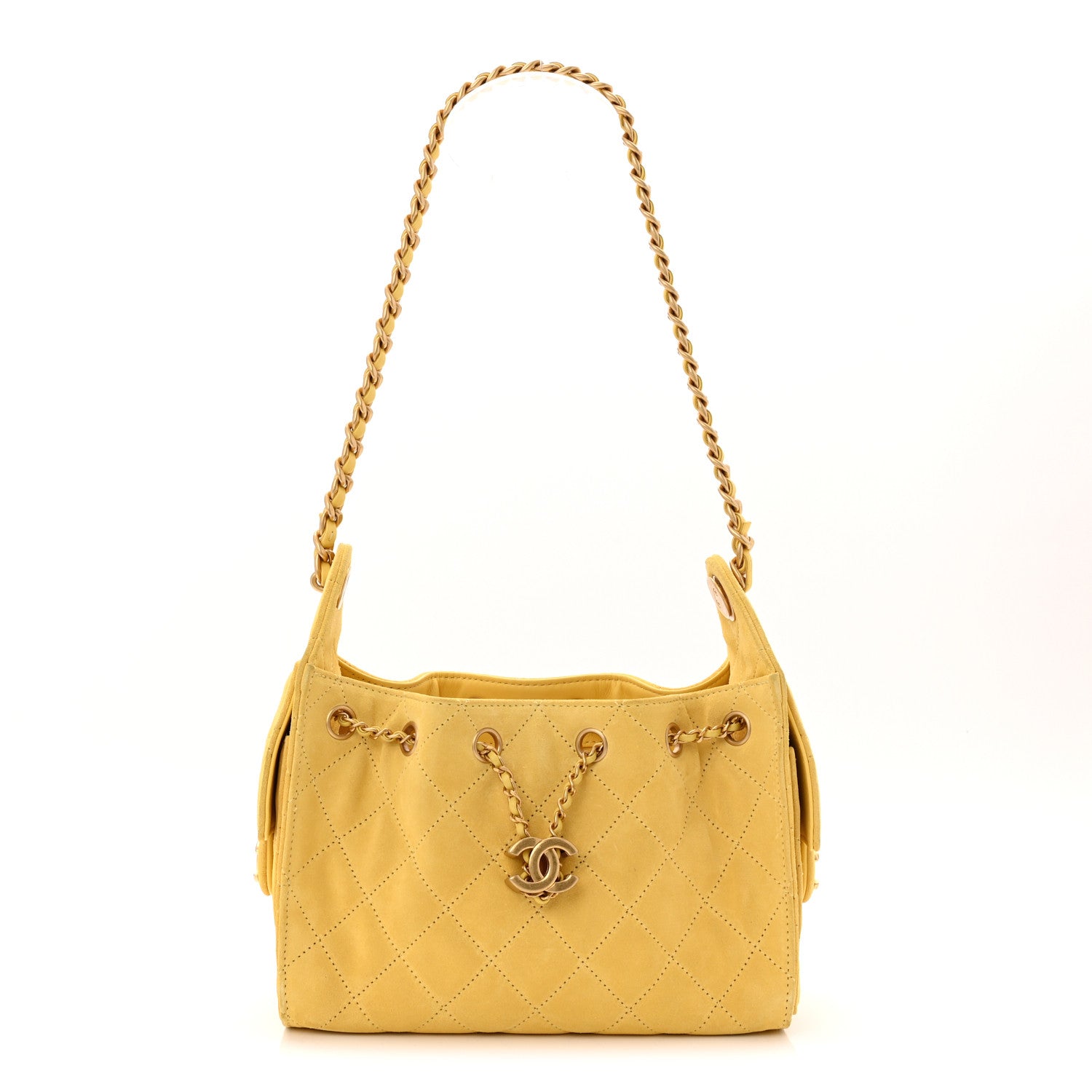Chanel Suede Quilted Mini 25 Handbag Yellow