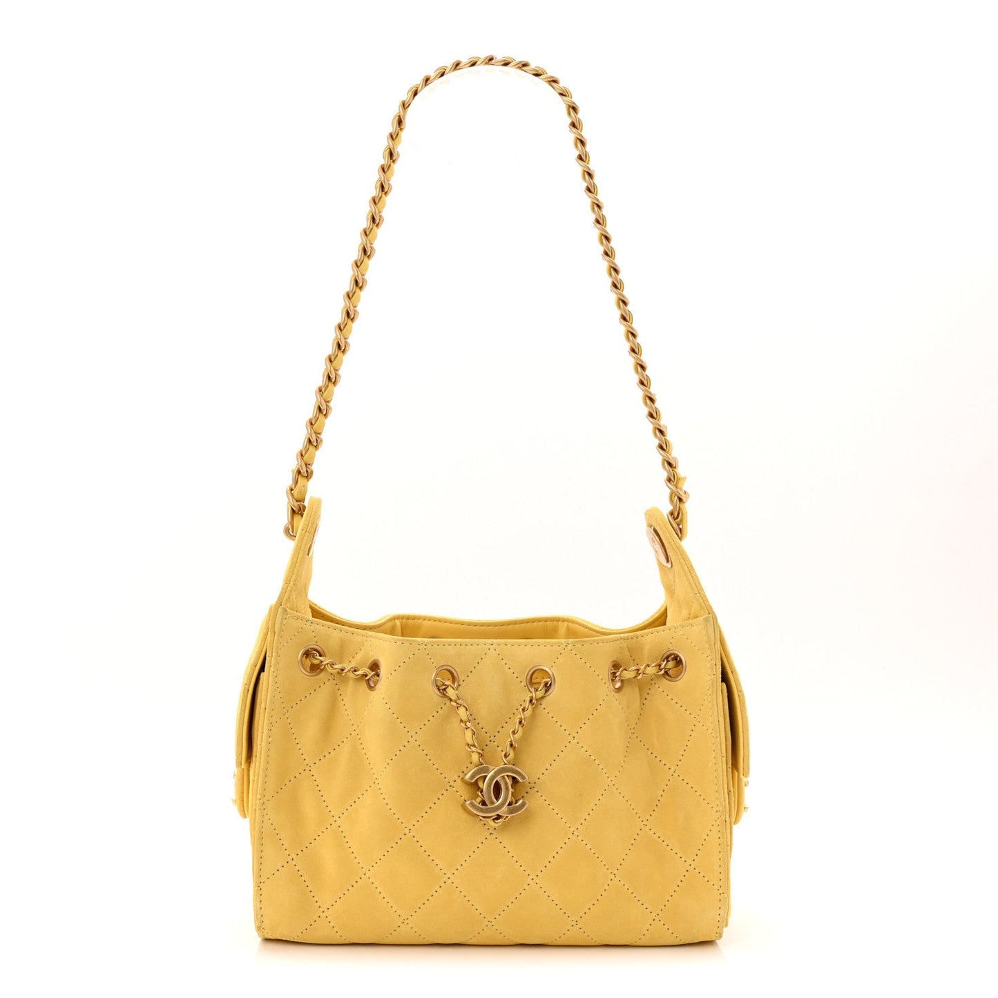 Suede Quilted Mini Chanel 25 Handbag Yellow 2