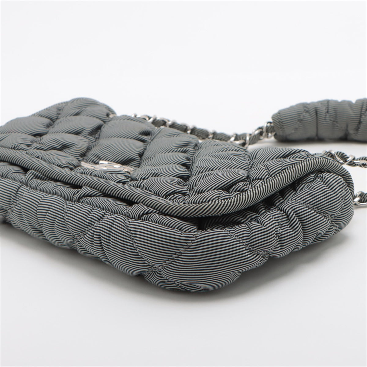 Chanel Bubble Kilt Nylon Chain Shoulder Bag Gr Silver  13th