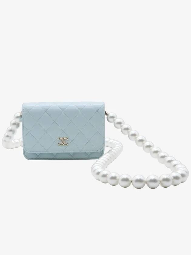 Gold Hardware Pearl Strap Mini Bag Light Blue Chanel