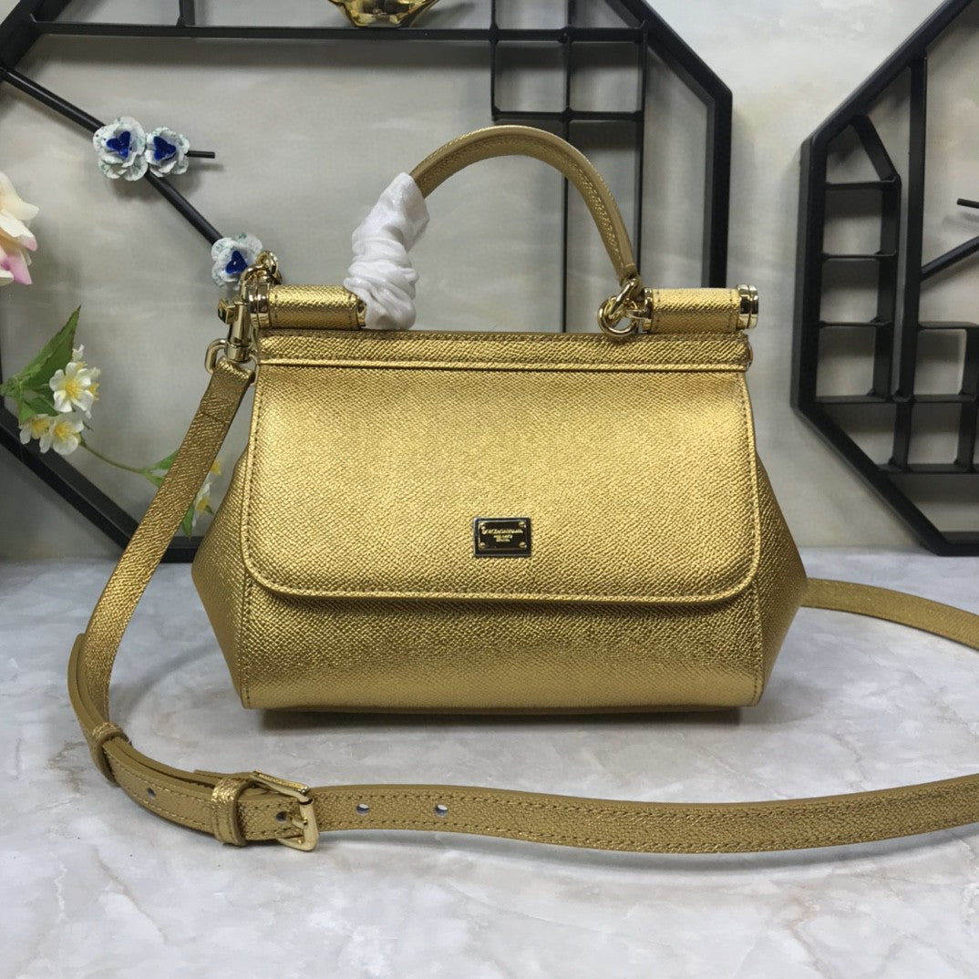 Top Quality Sicily Handbag In Dauphine For Gold Medium Travel Bag