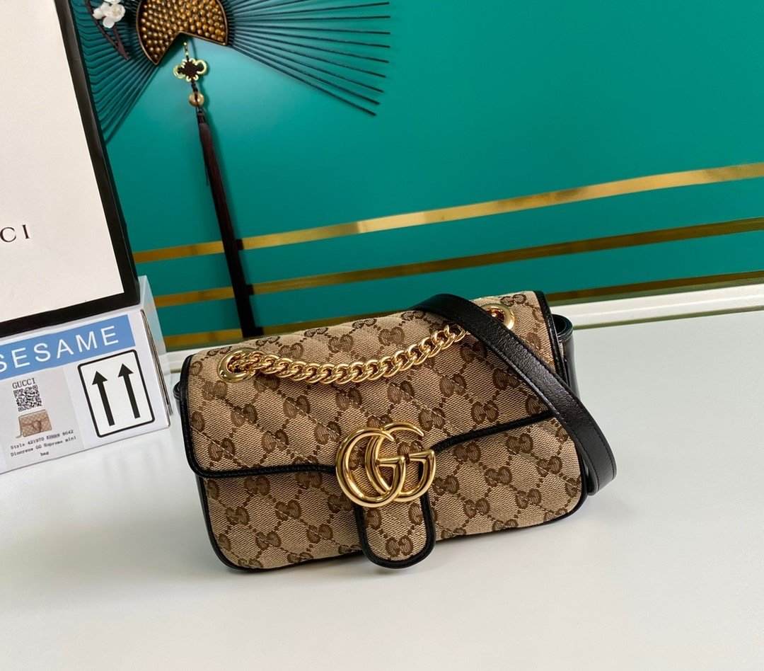 gg Marmont MatelassÃ© Ebony Diagonal Canvas Beige Mini Bag