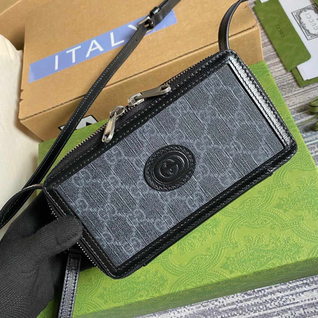 gg Interlocking G gg Supreme Canvas Black Mini Bag