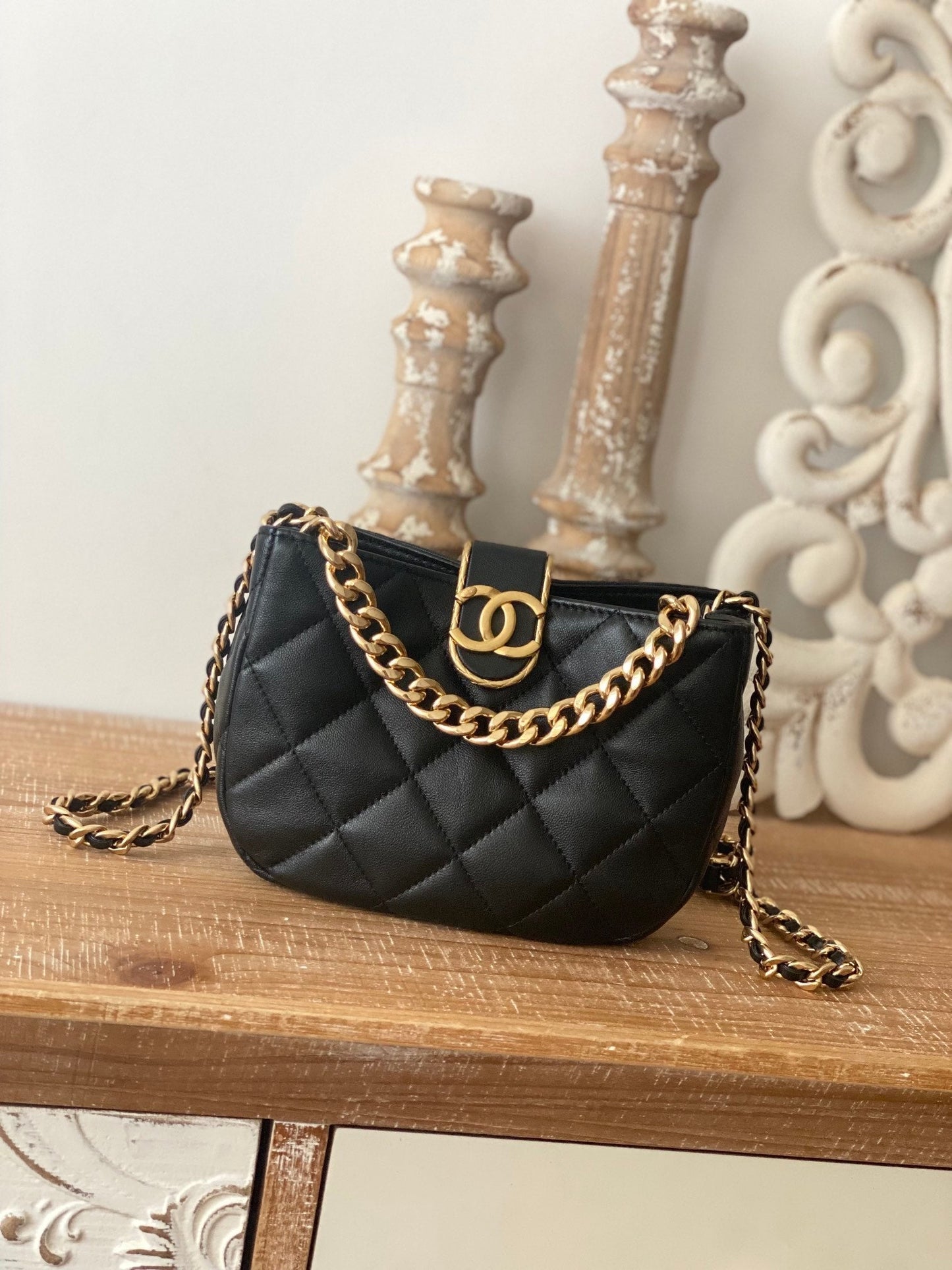 Chlsmall Hobo Bag Hardware For Women Handbags Black Gold Shoulder Bag