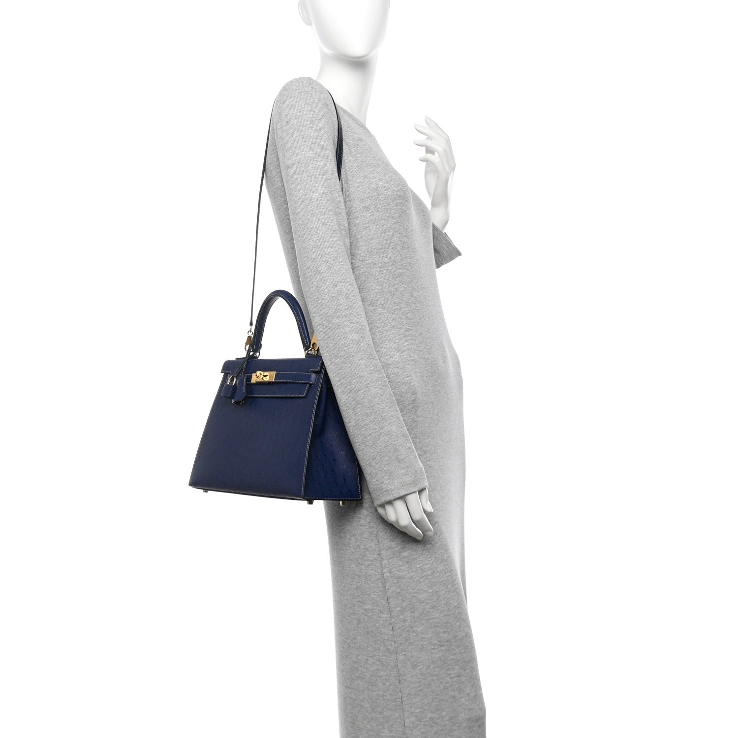 Hermes Ostrich Horseshoe Kelly Sellier Bleu Iris Handbag Shoes