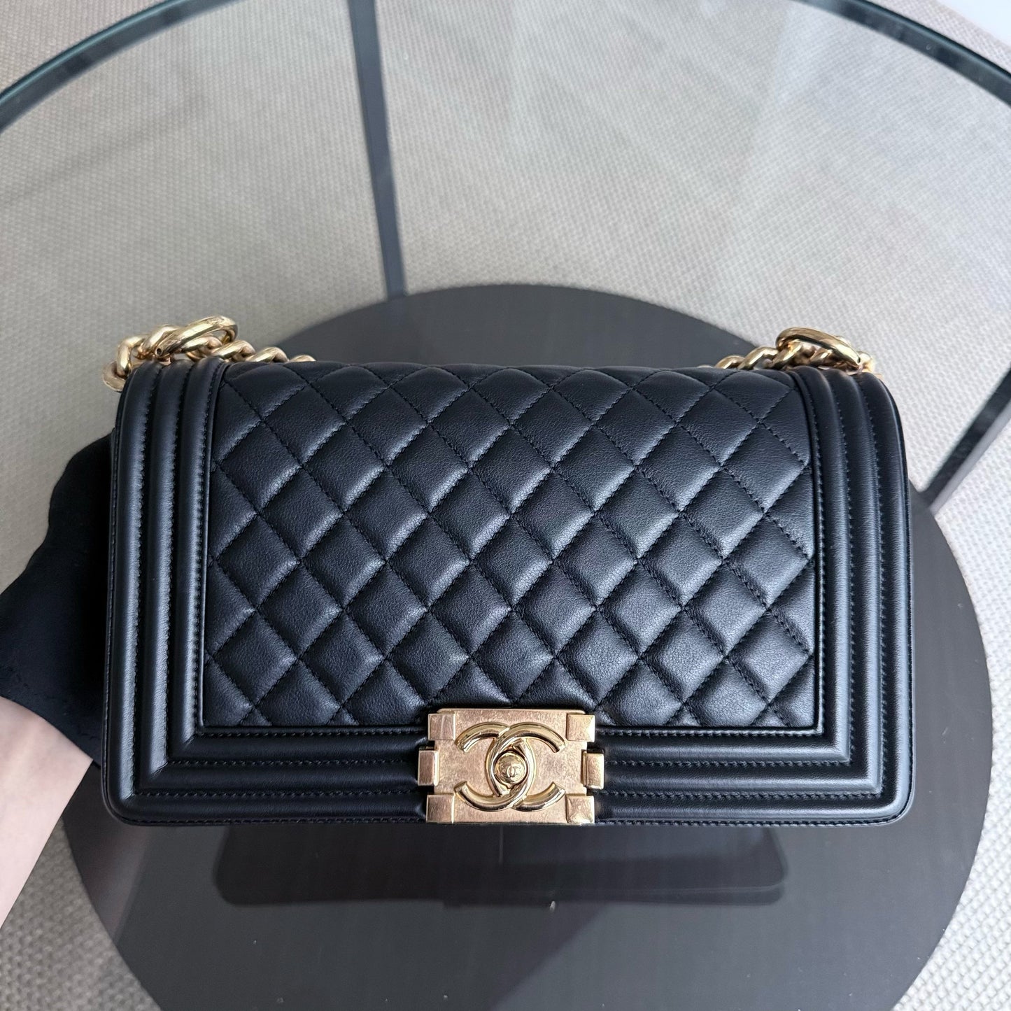 Chanel Boy Medium - 25CM Quilted Calfskin Black Gold Hardware Series 20