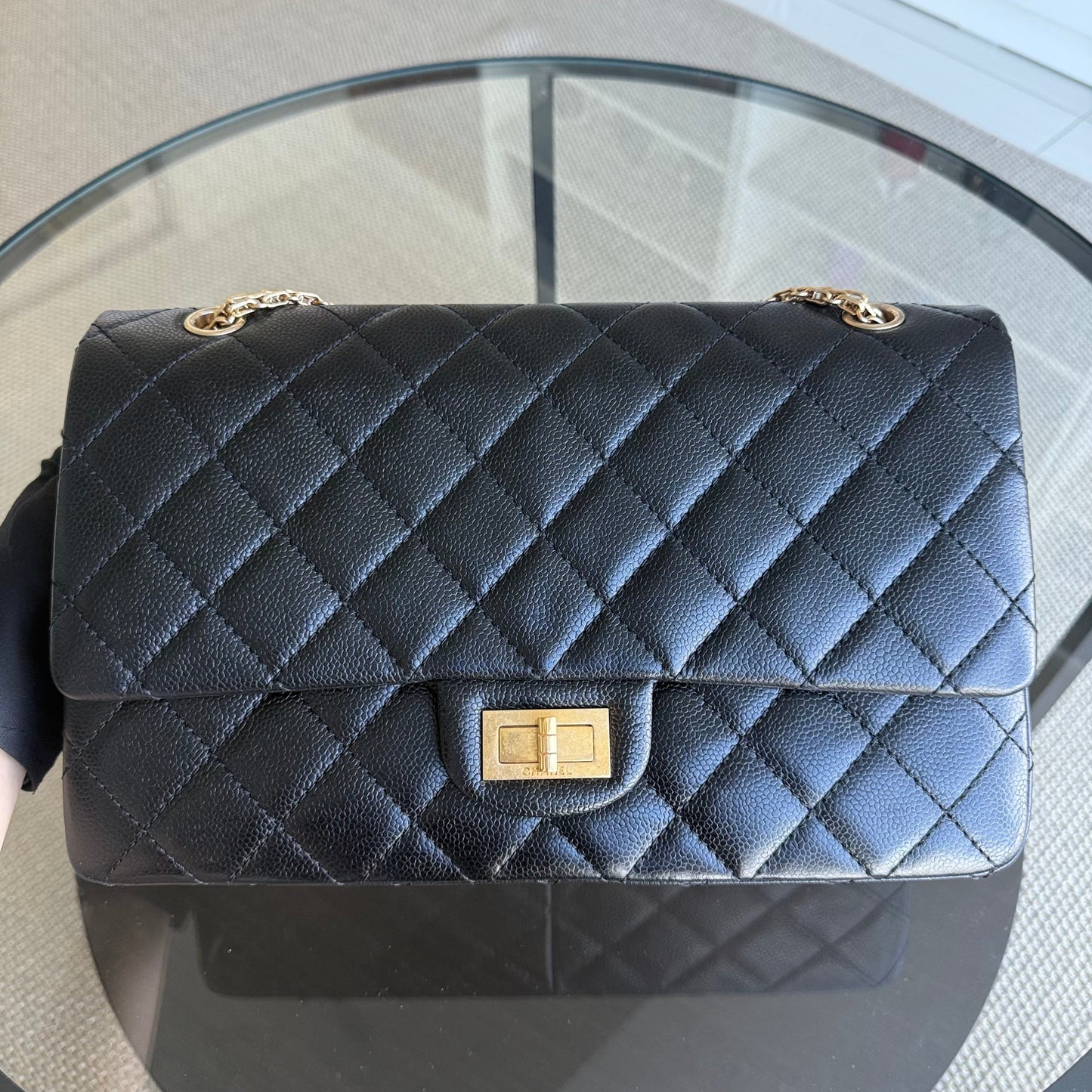 Chanel 2.55 Reissue 227 - Caviar Quilted Black Aged Gold Hardware Series 18