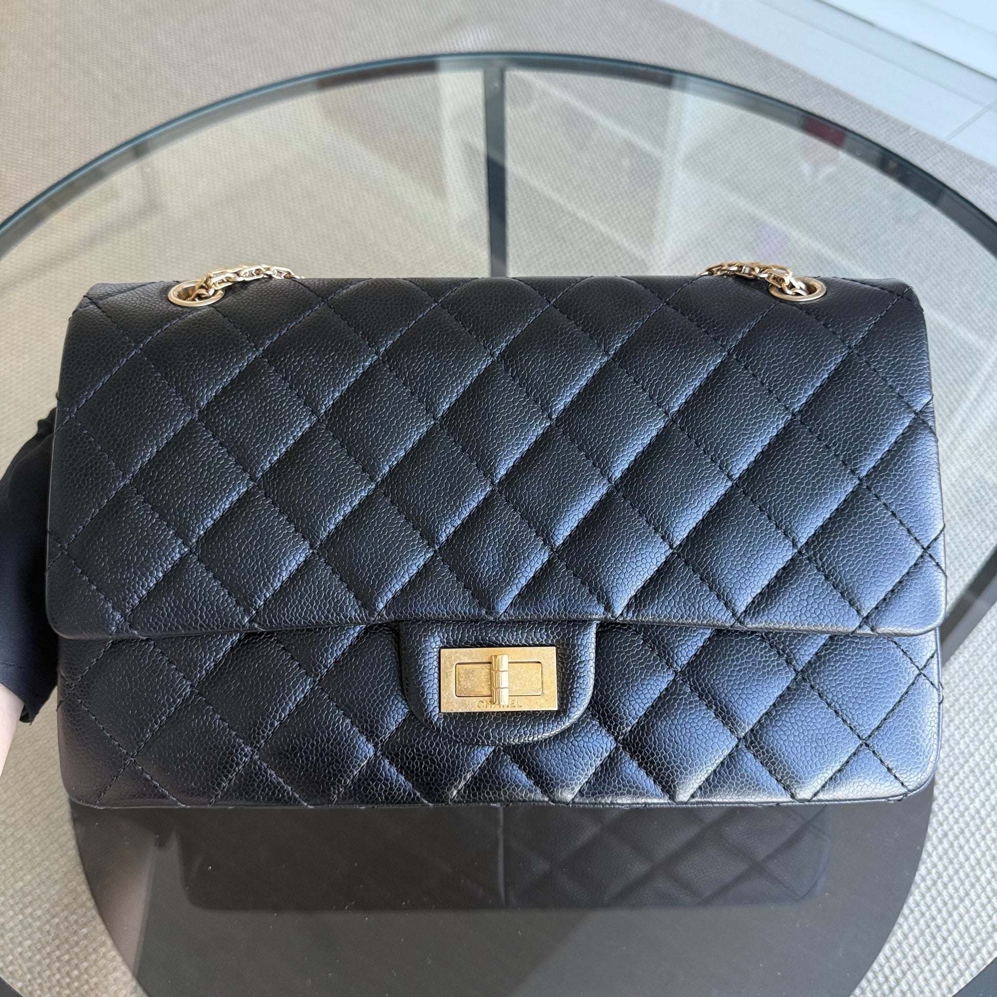 Chanel 2.55 Reissue 227 - Caviar Quilted Black Aged Gold Hardware Series 18
