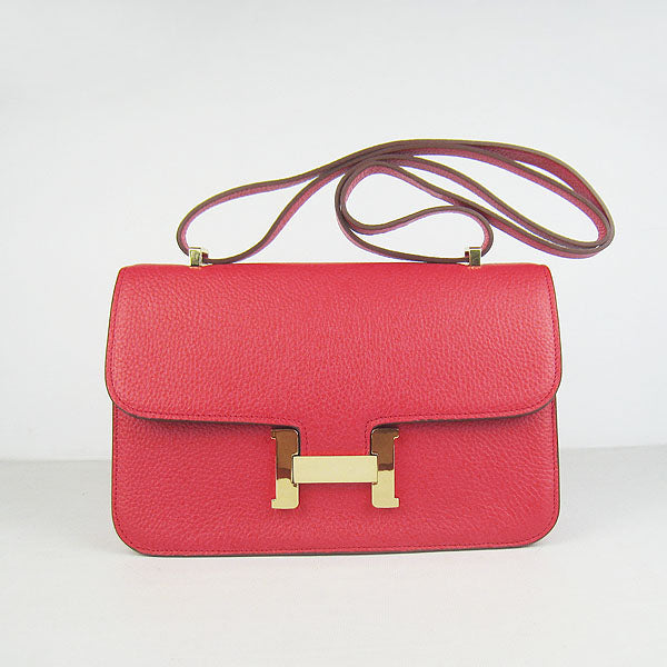 Hermes Luxury Calf Message Bag H Golden Leather Red Travel Bag