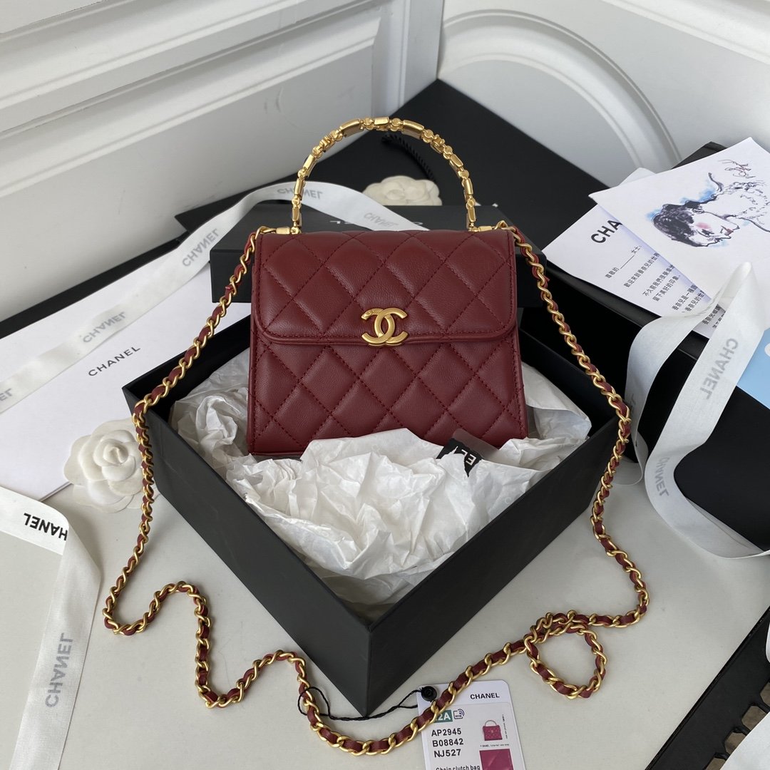 Chanel Clutch With Hardware For Women Handbags Shoulder Red Gold Shoulder Bag