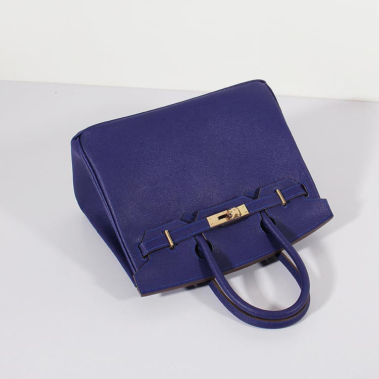 Hermes Luxury Cm Birkin Bag Epsom With Strap Leather Blue Travel Bag Blue Gold