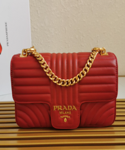 Prada Diagramme Bag Leather Red Medium Travel Bag