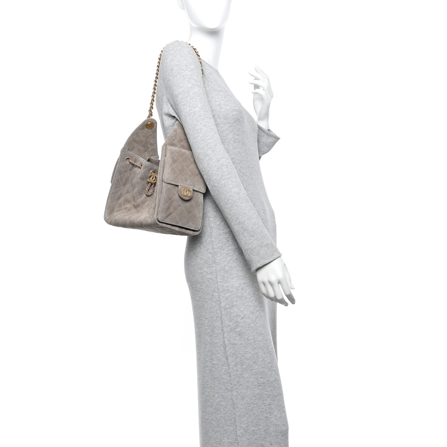 Chanel Suede Quilted Small 25 Handbag Dark Grey