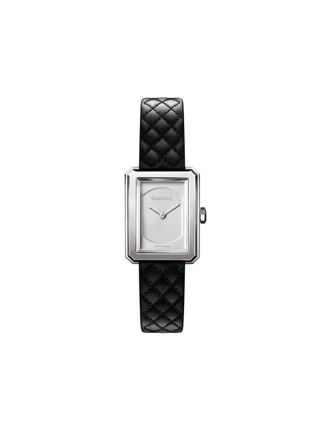 Boyfriend Calfskin Quilted Pattern Strap Small Watch Silver Black Chanel
