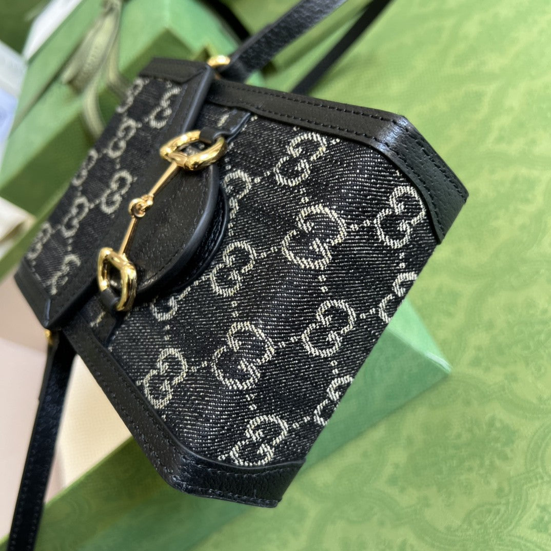 gg Horsebit Ivory gg Jacquard Denim Black Mini Bag