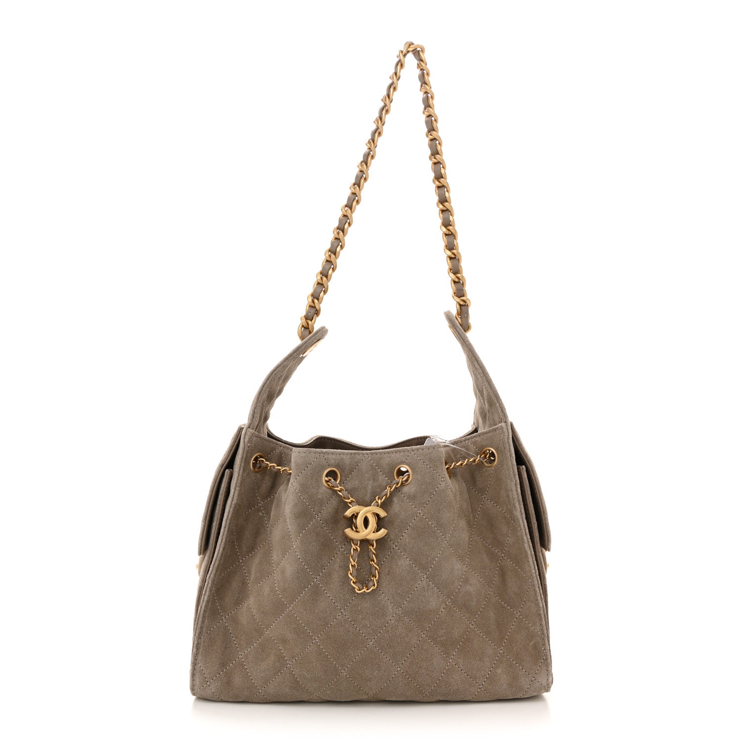 Chanel Suede Quilted Small 25 Handbag Dark Grey