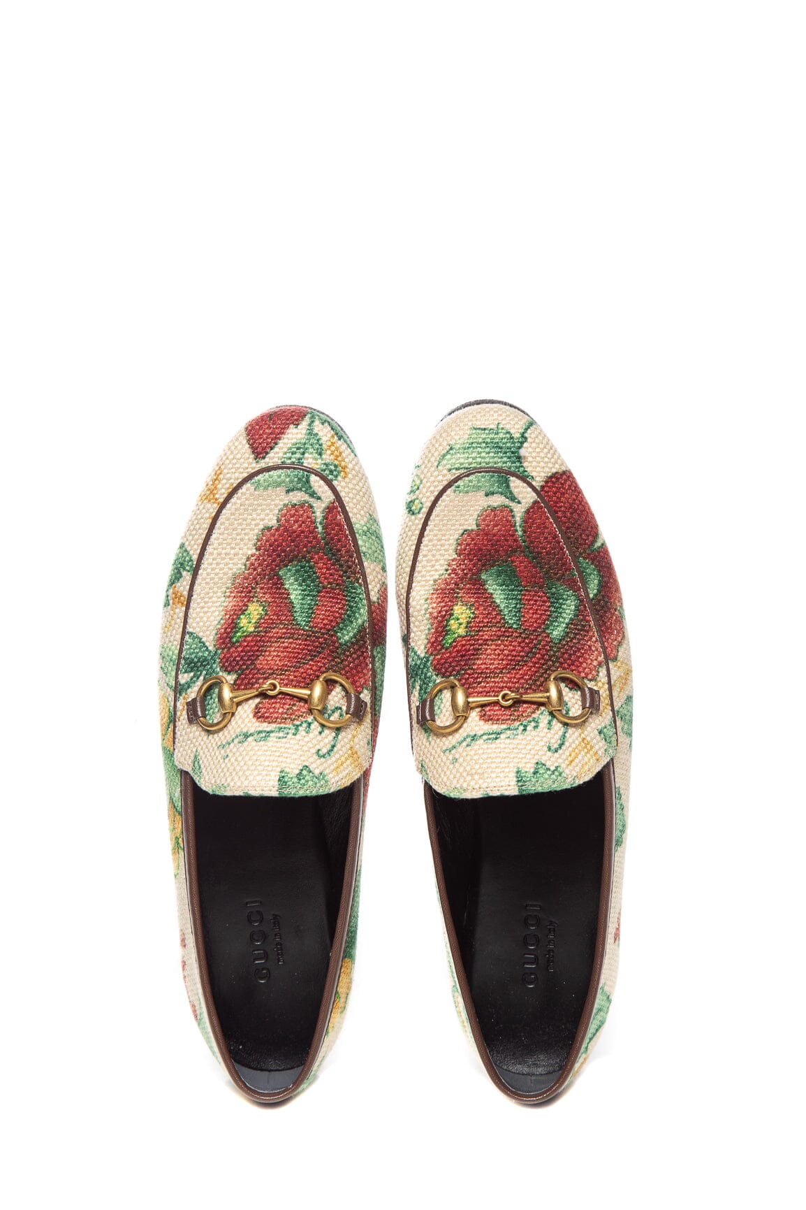 Gucci Cream Multi Floral Print Horsebit Loafers SZ 36