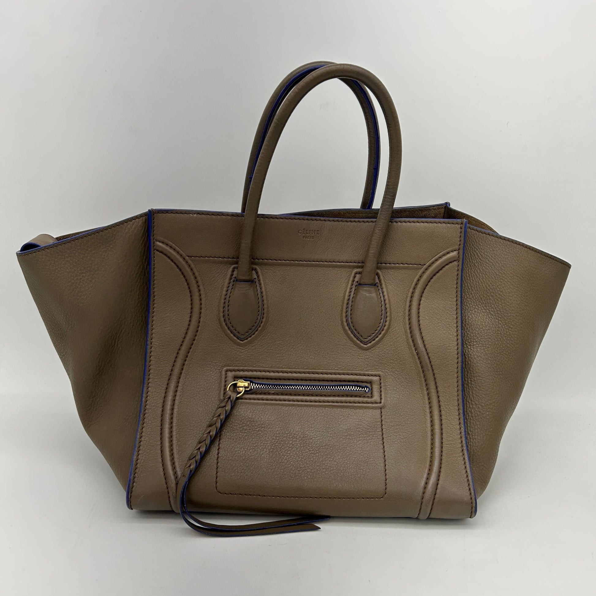 Luxury Smooth Calfskin Phantom Luggage Khaki Cobalt Medium Travel Bag