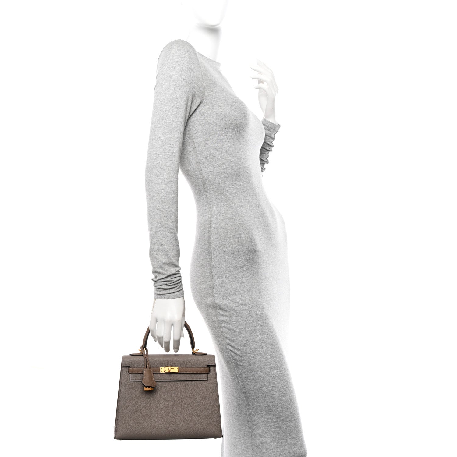 Hermes Togo Horseshoe Kelly Sellier Gris Asphalte Etoupe Handbag Shoes