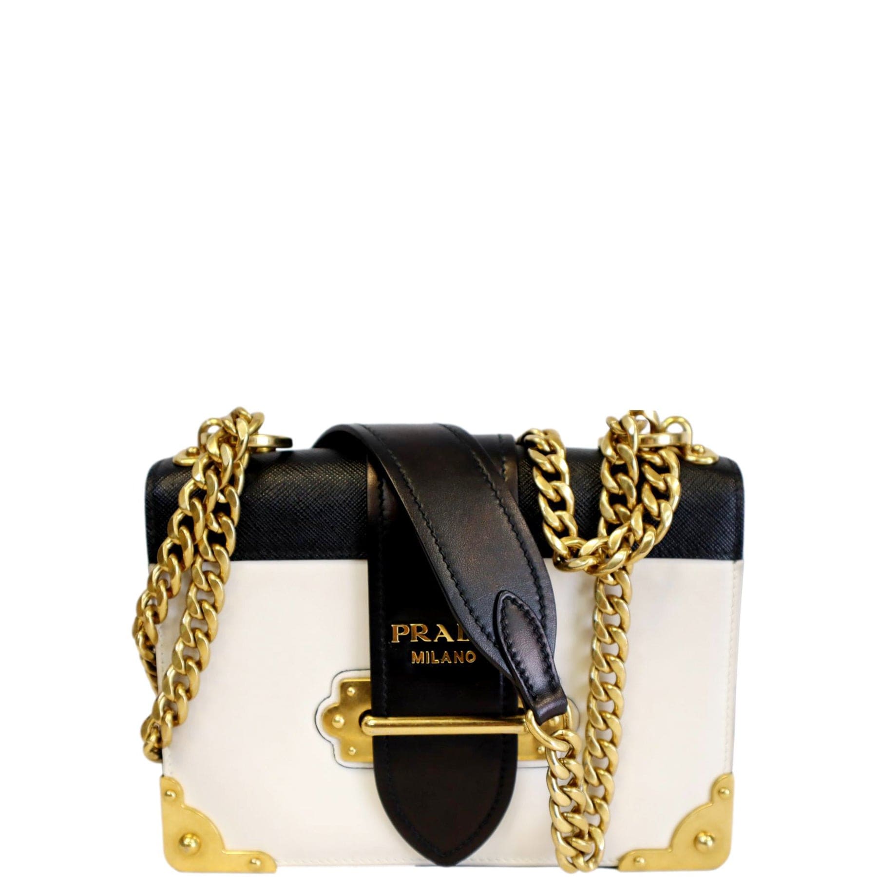 Prada Cahier Shoulder Bag Leather White Chain
