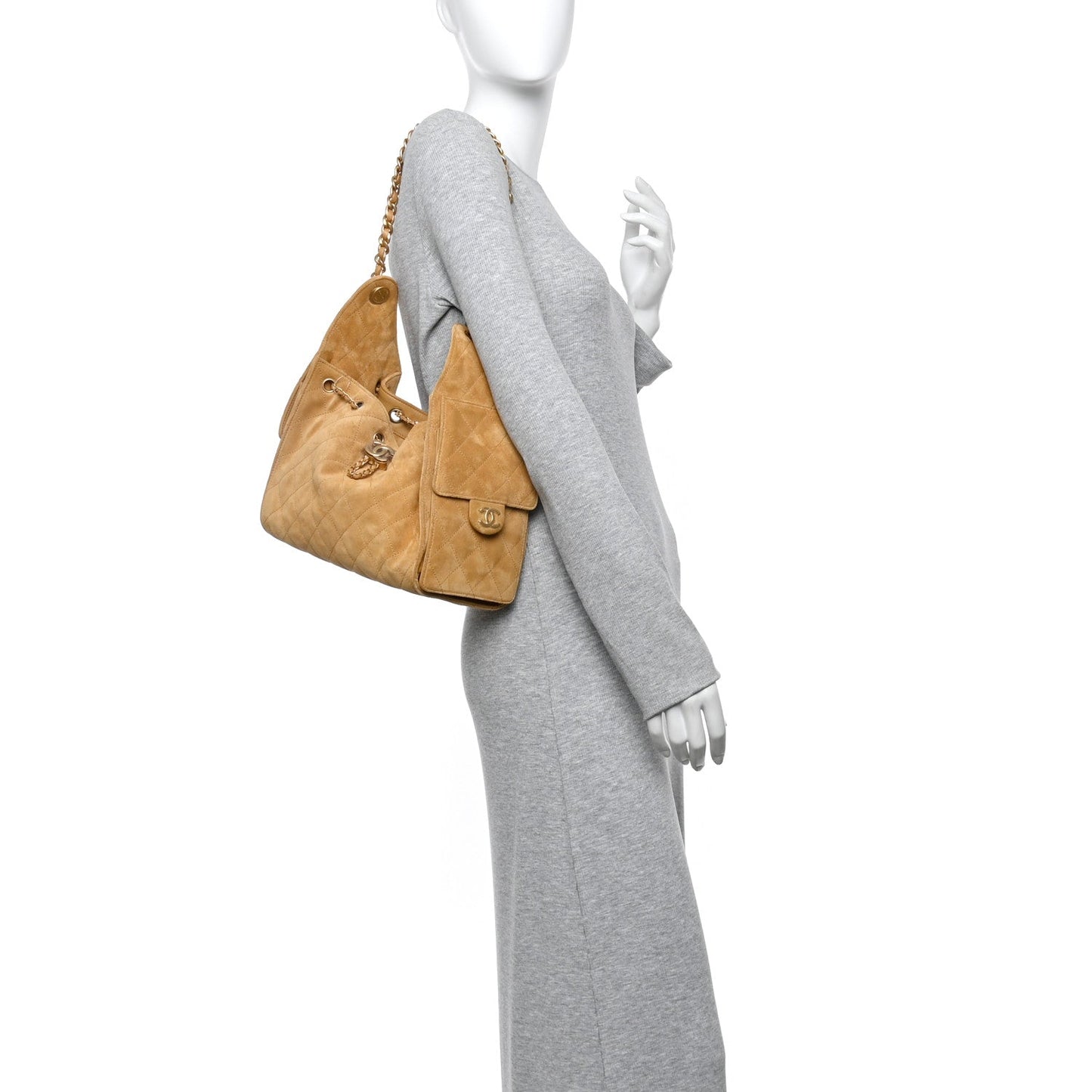 Chanel Suede Quilted Small 25 Handbag Beige