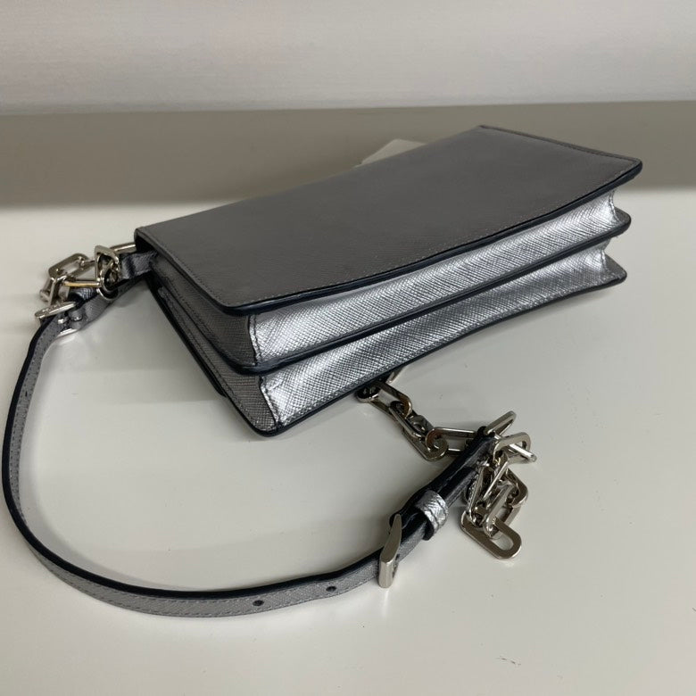 Prada Crossbody Bag Leather Saffiano Silver