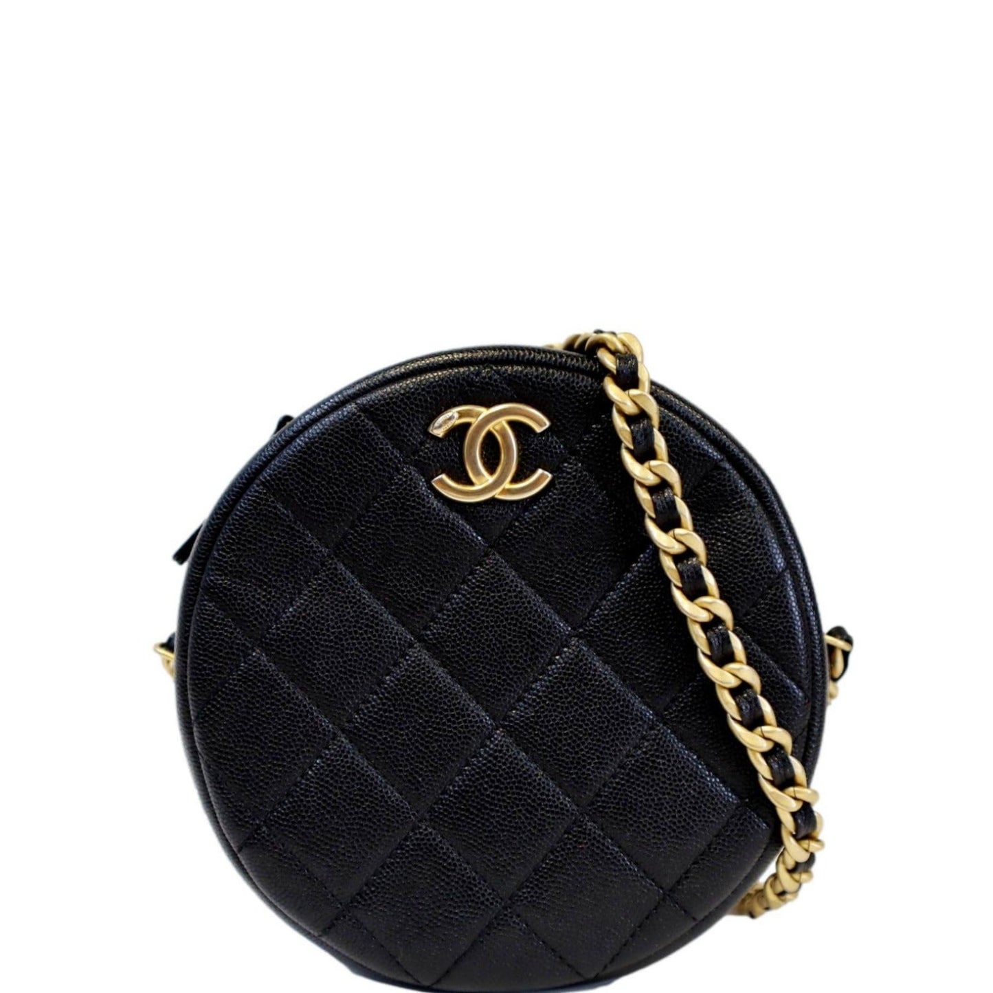 Chanel Round Quilted Caviar Leather Black Travel Bag