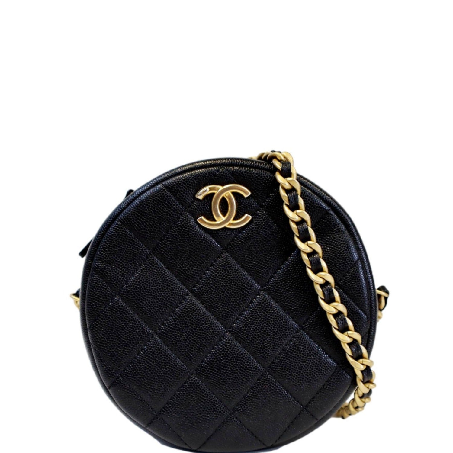 Chanel Round Quilted Caviar Leather Black Travel Bag