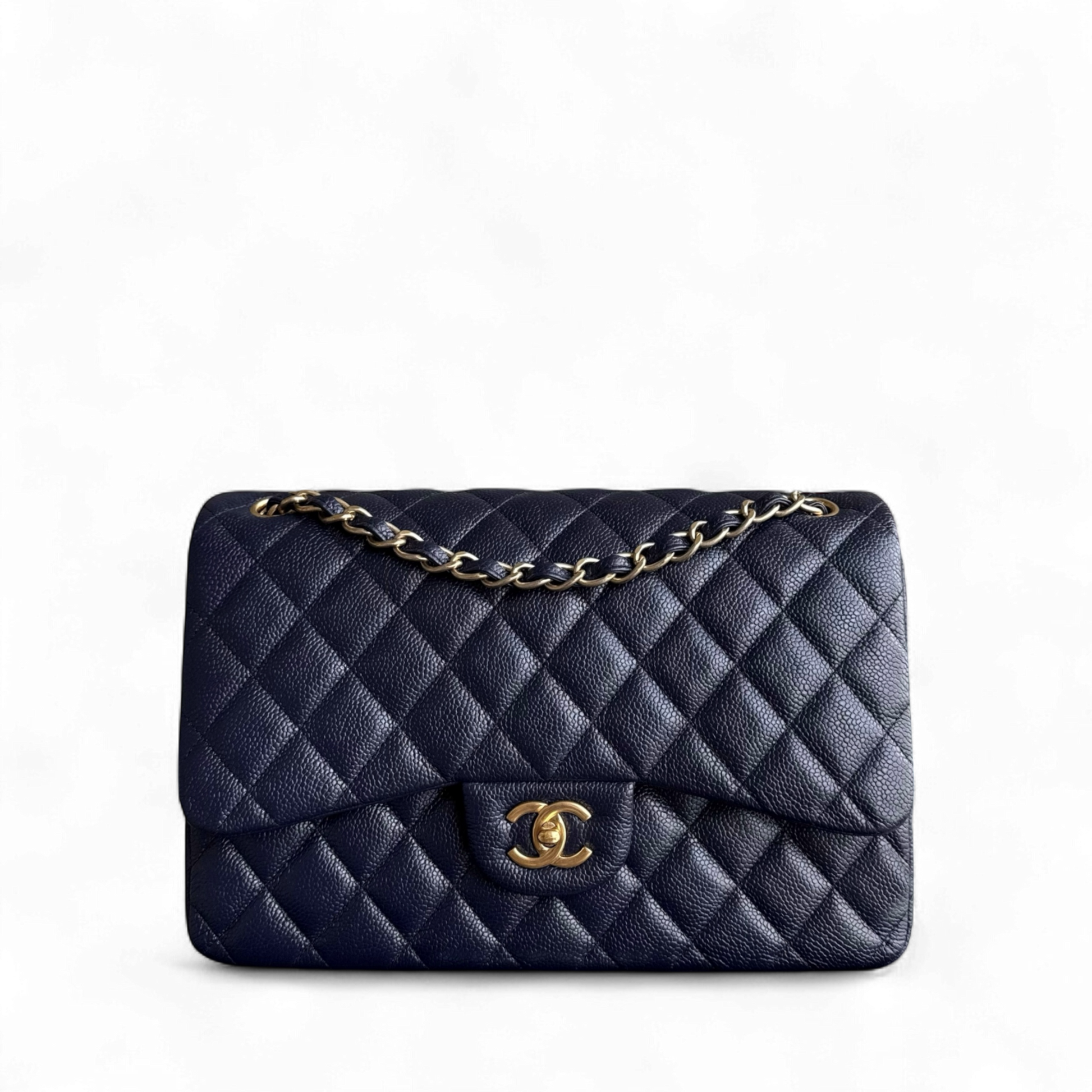 Chanel Classic Flap Jumbo - Caviar Double Flap 30CM Quilted Dark Blue Gold Hardware Series 21