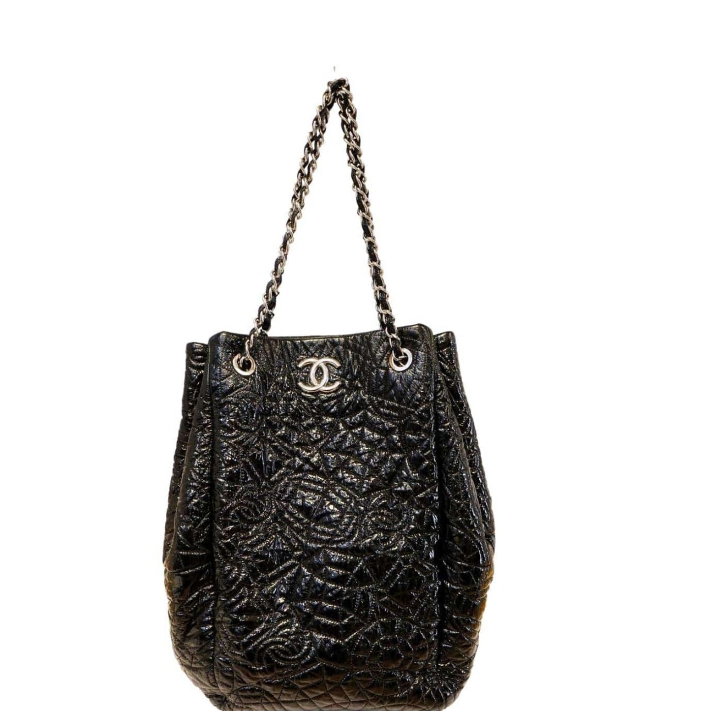 Chanel Camellia Embossed Vinyl Leather Black Travel Bag