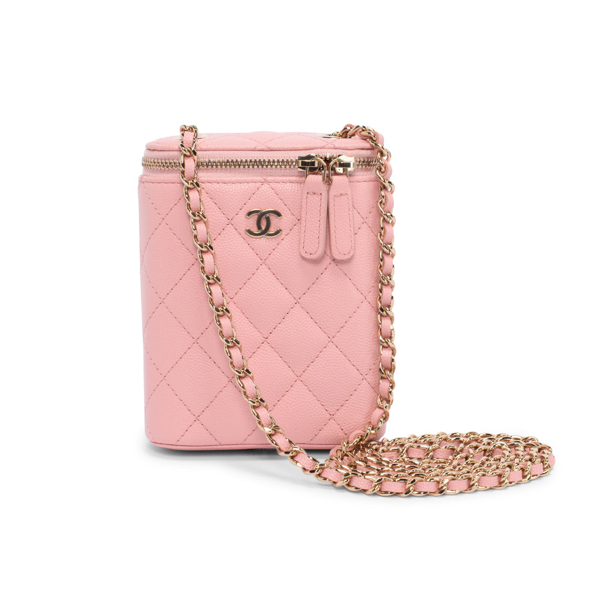 Chanel Pink Caviar Vertical Coco Beauty Vanity Case Bag