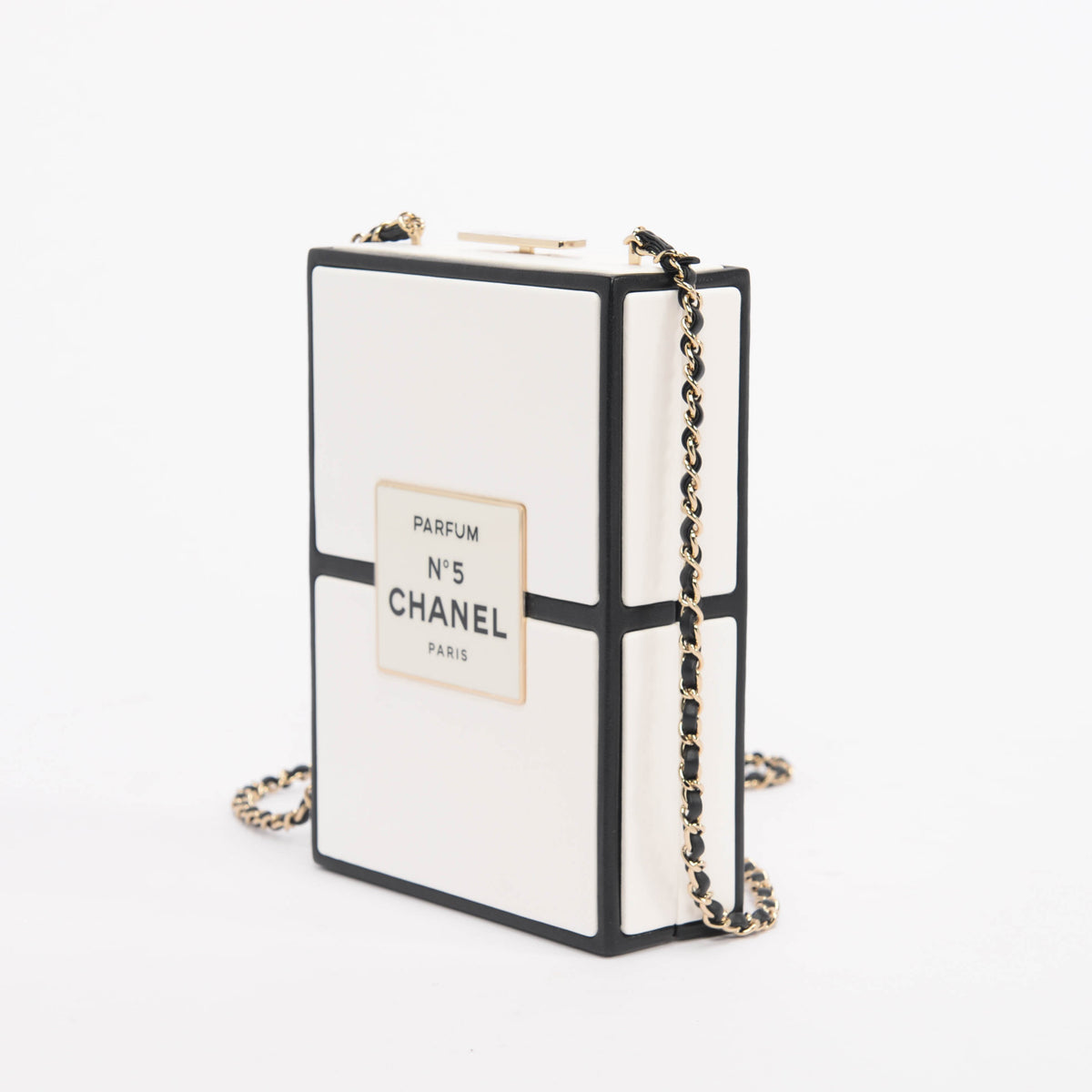 Chanel White Leather No. 5 Parfum Box Minaudiere Bag